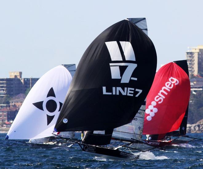 Race 4 – Action on the run down the middle of the harbour – 18ft Skiffs Spring Championship ©  Frank Quealey / Australian 18 Footers League